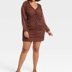A NEW DAY long sleeve brown and black geo print mini dress